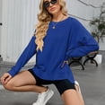 thumbnail image 4 of SWSMCLT Women's Long Sleeve Sweatshirt Fashion Fall Crewneck High Low Pullover Tops Soft Loose Ribbed Sweatshirts Blue Small, 4 of 5