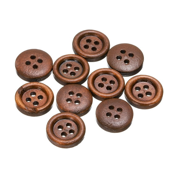 Uxcell 10pcs 20L Wooden Sewing Button 1/2"(12.5mm) 4 Holes Wood Round Craft Replacement Buttons for Clothing DIY Crafts Decoration, Coffee