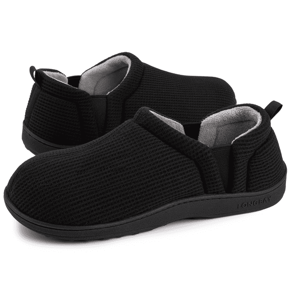LongBay Men's Slippers Warm Bedroom House Shoes Slip-On Memory Foam Winter House Slippers for Indoor Outdoor