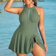 thumbnail image 2 of Huesdet Maillot de Bain une Pièce pour Femmes Contrôle du Ventre Robe de Bain Fendue avec Poches [Vert, G], 2 of 9