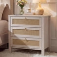 thumbnail image 2 of Large White Rattan Bedside Table with 3 Drawers - Boho Wood Bedside Table with Golden Handles - Wicker Side Table for Bedroom & Living Room - White Color, 2 of 7