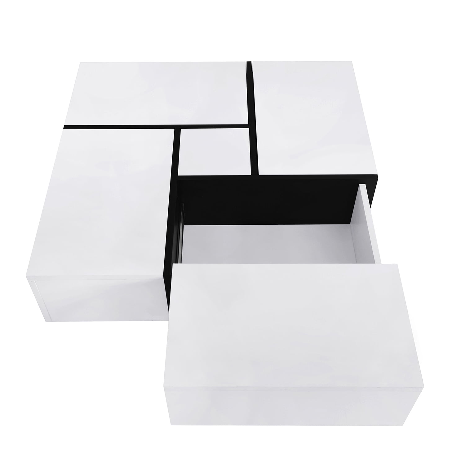Kadyn Coffee Table, Square Cocktail Table with 4 Hidden Storage Compartments and Extendable Sliding Tabletop, White Kadyn Coffee Table, Square Cocktail Table with 4 Hidden Storage Compartments and Extendable Sliding Tabletop, White