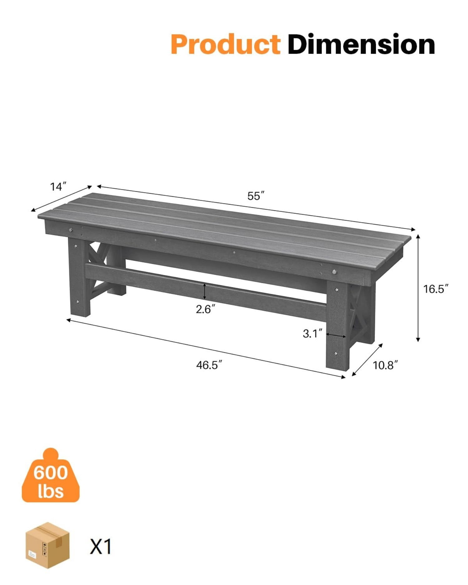 HDPE Outdoor Dining Table for 6, 66.9" Rectangle Patio Dining Table with 2.2" Umbrella Hole, All Weather HDPE Outdoor Table for Backyard, Deck, Garden, Poolside, Smoke Gray