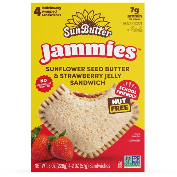 SunButter Jammies Sunflower Seed Butter and Strawberry Jelly, 2.0 oz,  4 Count (Frozen)