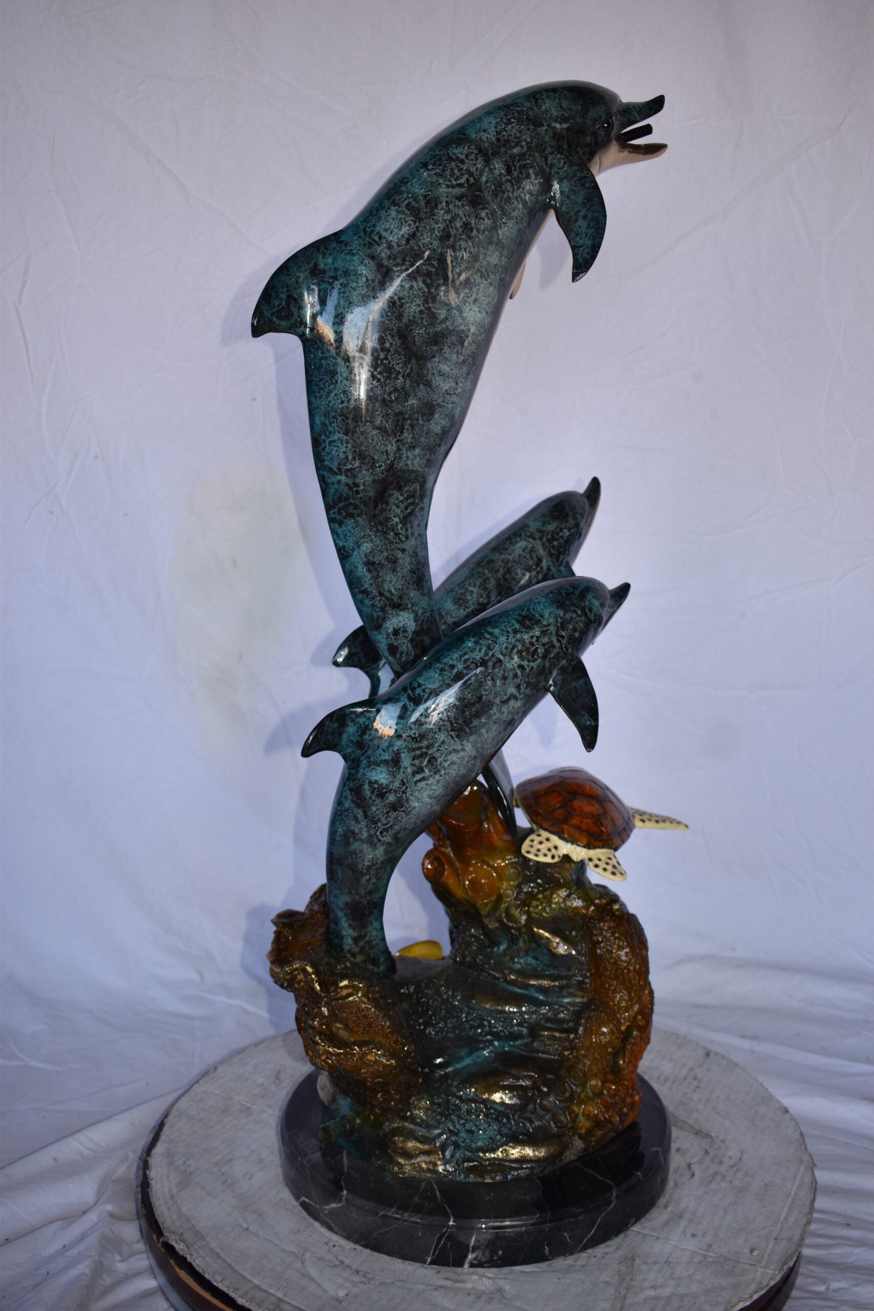 Nifao Three Dolphins with Sea Turtle Outdoor Fountain Statue, Bronze Garden Water Feature Sculpture for Patio & Yard – Garden Outdoor Decor Sculpture, 17"L x 15"W x 38"H