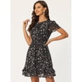 thumbnail image 2 of INSPIRE CHIC Women's Ruffled Sleeve Self-Tie V Neck Above Knee Chiffon Floral Ruffle Dress, 2 of 6