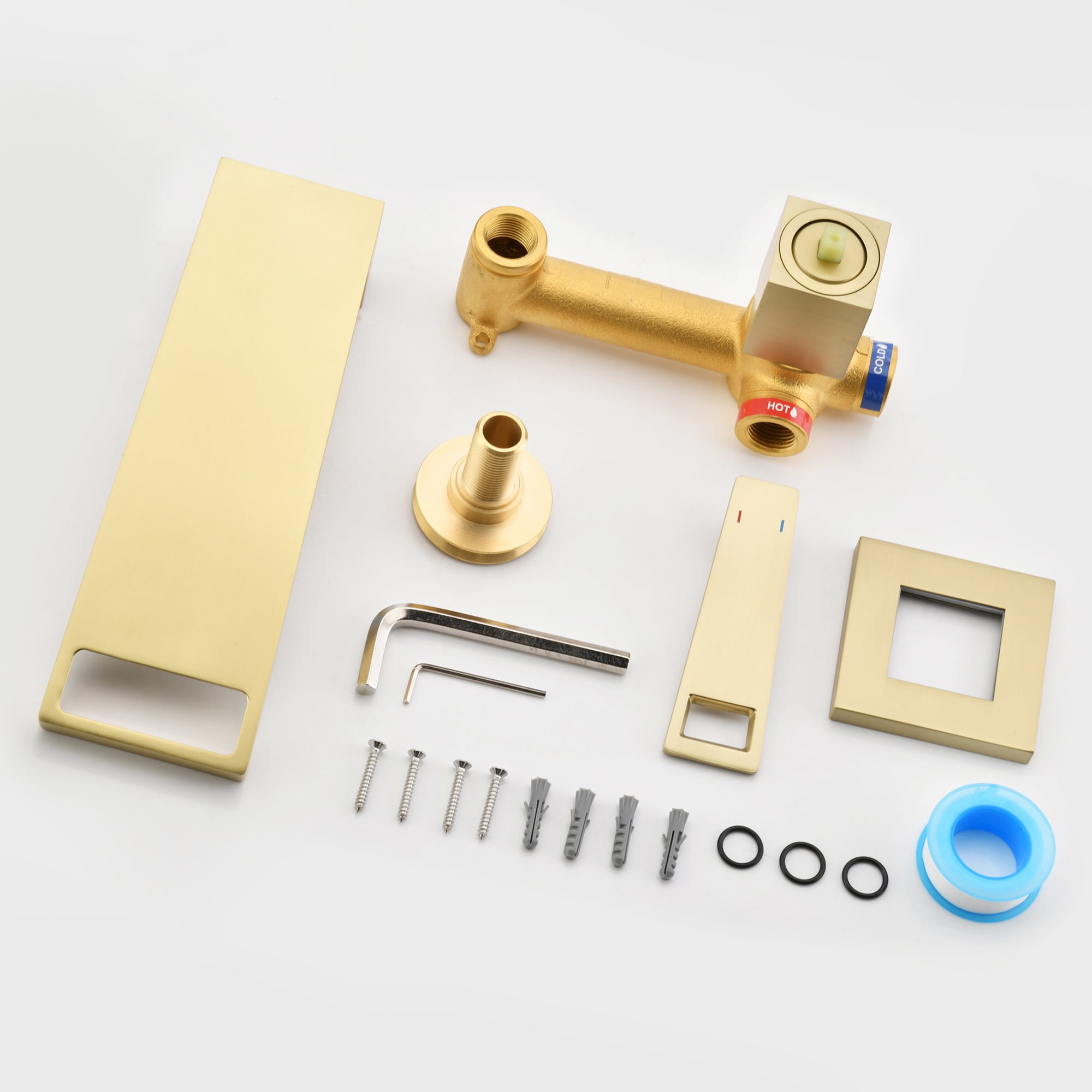 SUMERAIN Wall Mounted Bathroom Waterfall Faucet Wall Mount Sink Faucet Single Handle Vanity Faucet with Rough in Valve, Brushed Gold