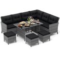 thumbnail image 2 of Costway 7 PCS Patio Dining Furniture Set PE Rattan Sectional Sofa Set with Soft Cushions Black, 2 of 10