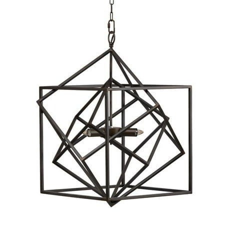 

19 in. Retro 2 Light Chandelier with Geometric Pattern & Iron Frame Black