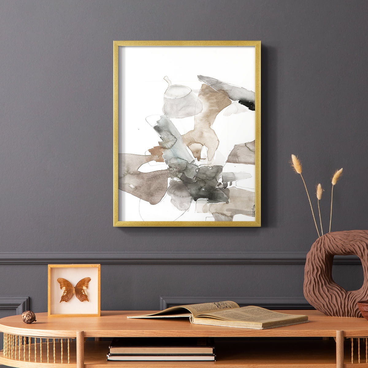 Untitled VIII V31 Framed Print in Gold Solid Wood Framed Print No Nail Hanging