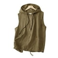 thumbnail image 4 of Lovskoo 2024 Women Hooded Linen Vest Cardigan Casual Loose Coat Stitching Sleeveless Short Jacket Coffee, 4 of 4