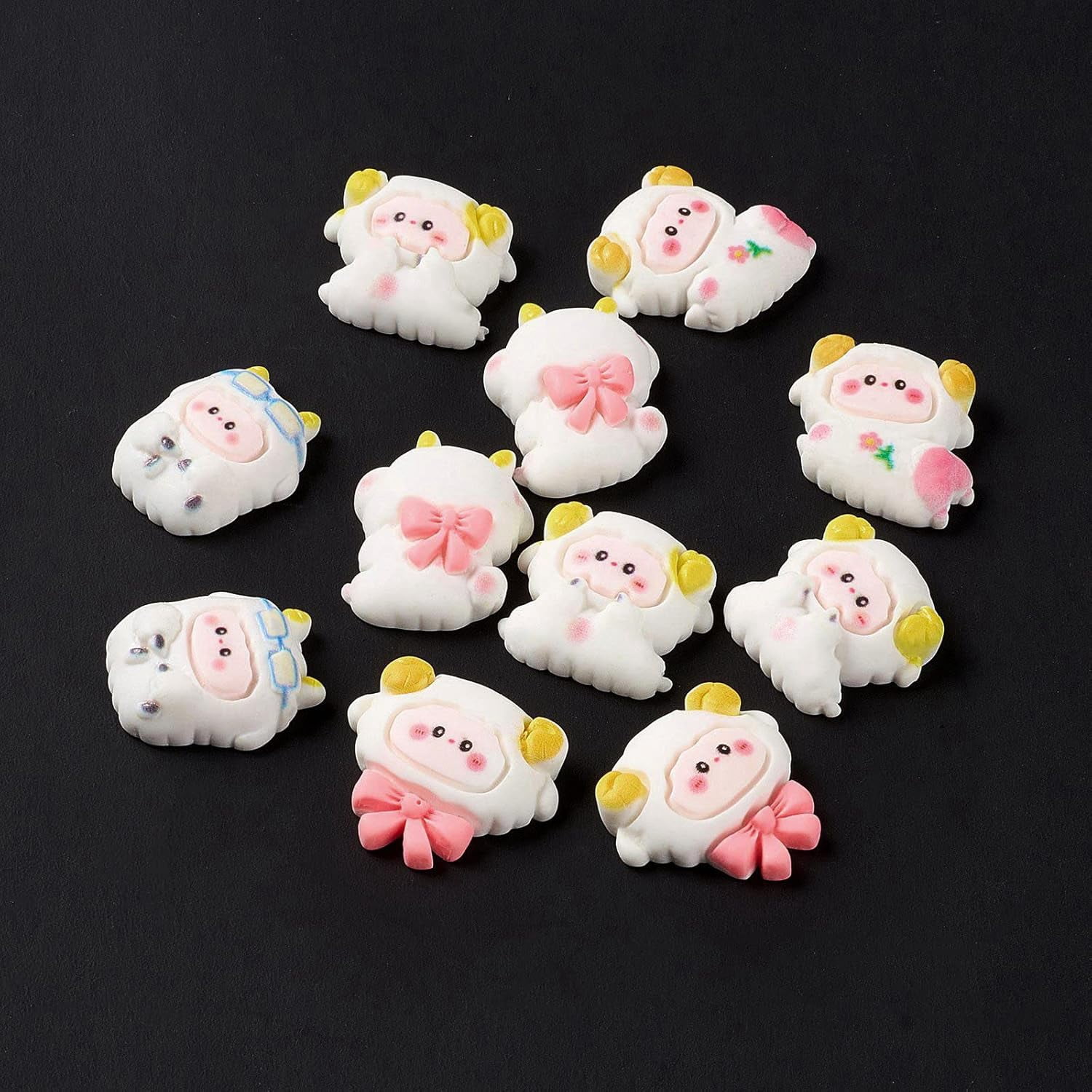 100Pcs Assorted Animal Flatback Slime Resin Charm Opaque Happy Face Heart Charm Epoxy Slime Charm for DIY Jewelry Craft Making Scrapbooking(Sheep)