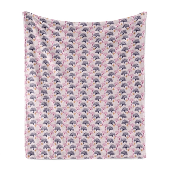 Floral Soft Flannel Fleece Throw Blanket, Vertically Arranged Dandelion Flowers Thin Sketch Lines Drawing Effect, Cozy Plush for Indoor and Outdoor Use, 50" x 70", Blush Dark Purpleblue, by Ambesonne
