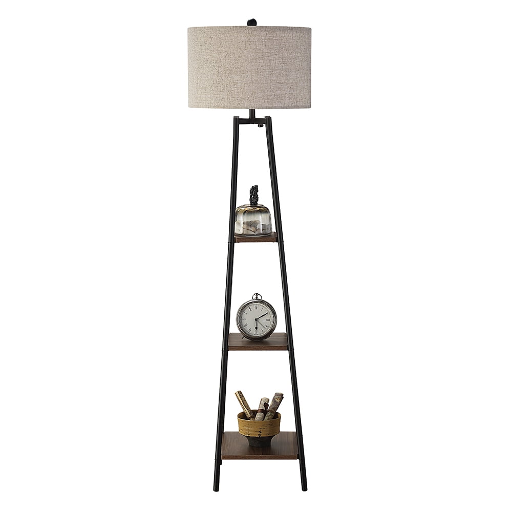 ROSEN GARDEN Floor Lamp with Shelves Black Finish, Modern Living Room