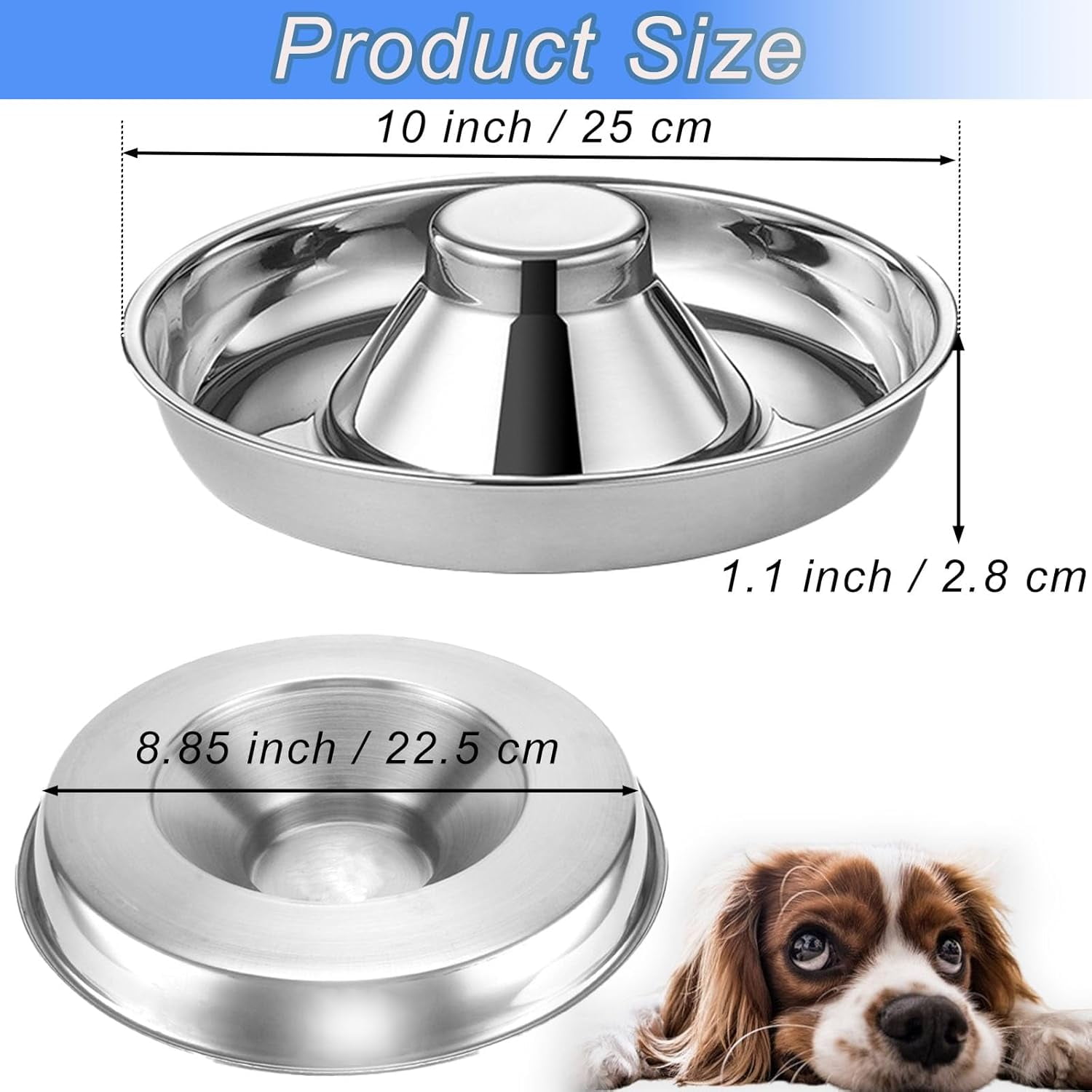 2 Pack Stainless Steel Puppy Bowls - 10 Inch Puppy Feeders Slow Pet Dog Feeding Bowls for Multiple Puppies - Food and Water Bowl for Small Dogs, Cat