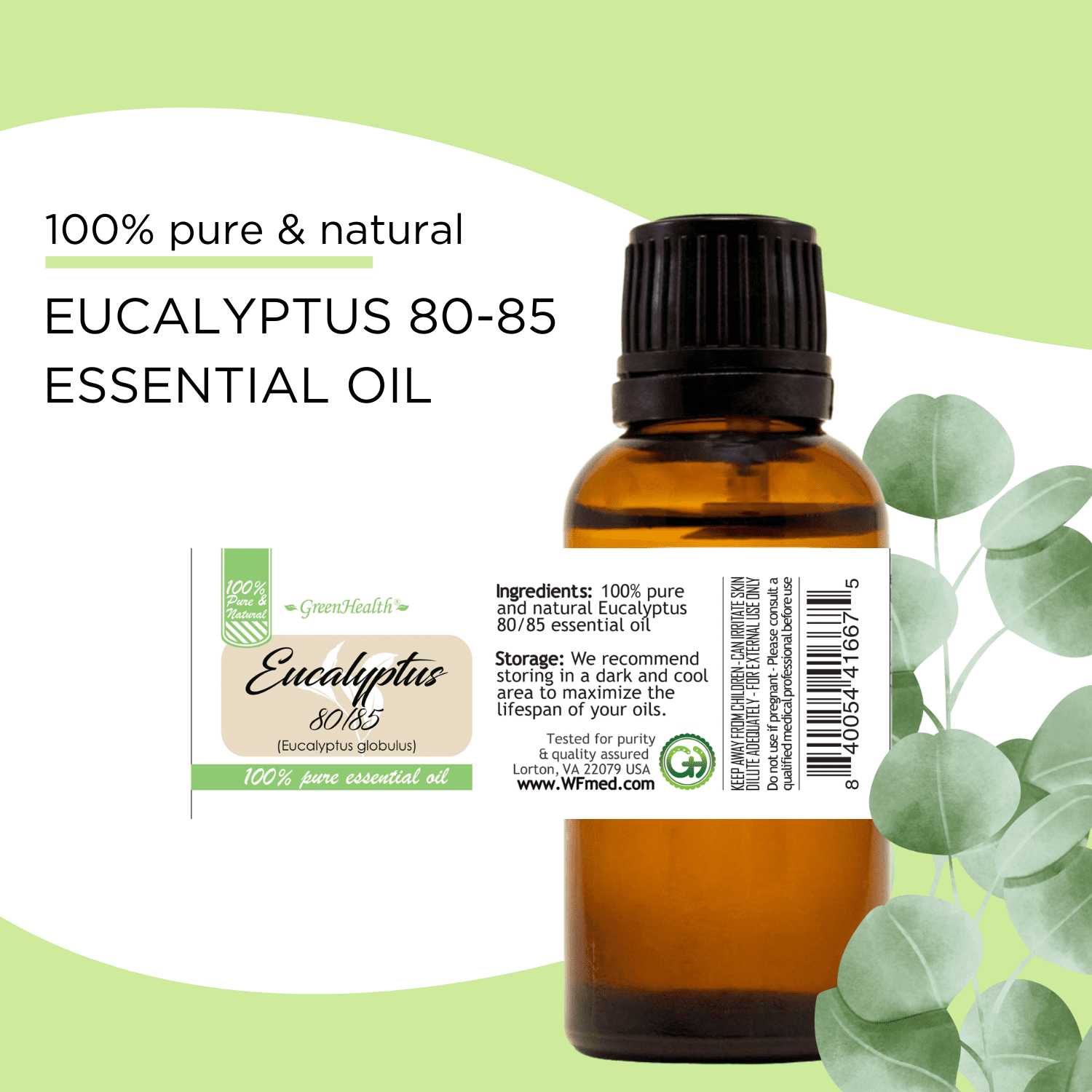 Eucalyptus 80/85 Essential Oil - 32 fl oz - Aluminum Bottle w/ Locking Cap