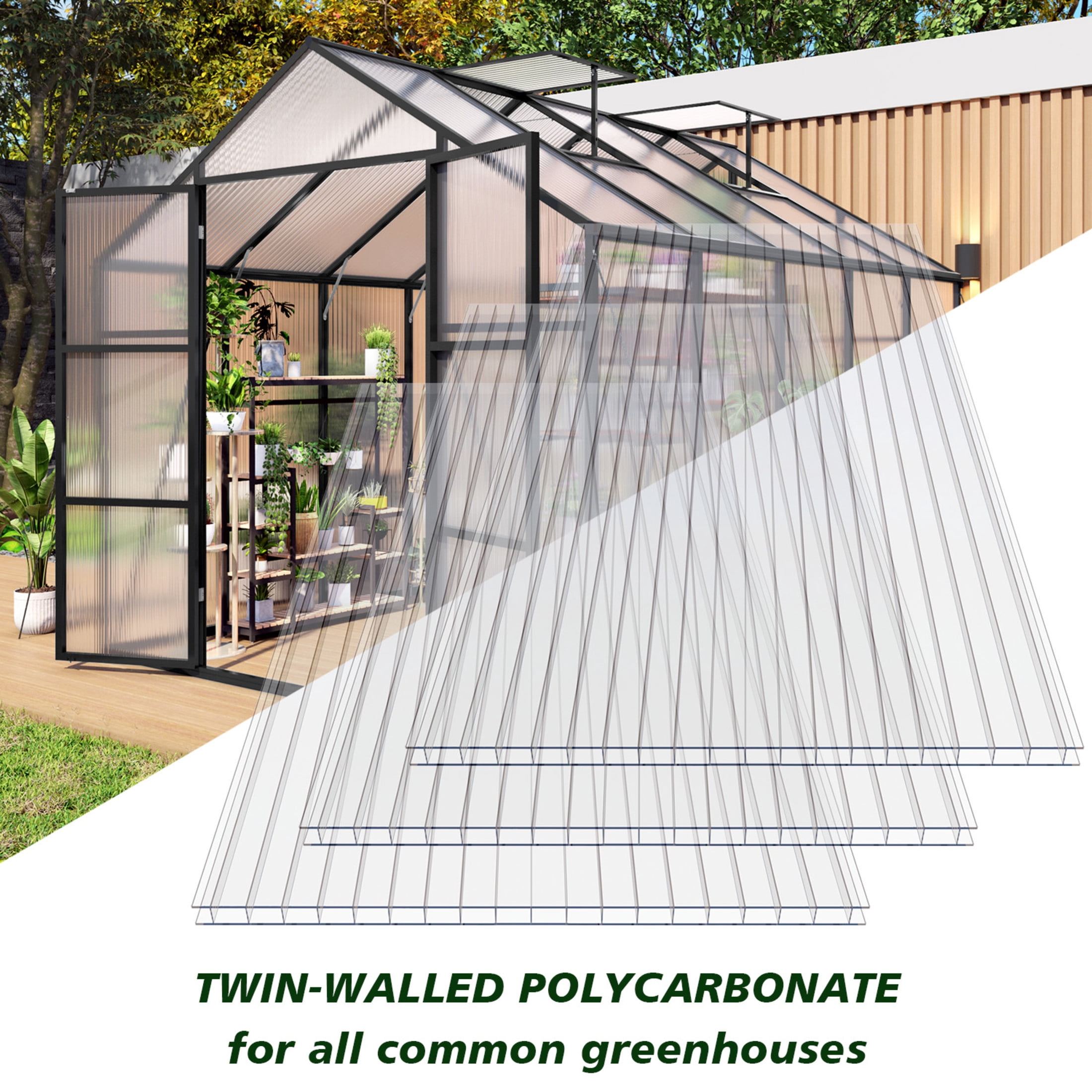 Noble House 10 Pack Twin-Wall Polycarbonate Greenhouse Panels, 4' x 2' UV-Protected Sheets, Transparent