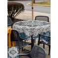 thumbnail image 6 of Square Outdoor Tablecloth with Umbrella Hole Boho Flower Blue Gray Outside Table Cloth Waterproof Patio Table Cover Retro National Floral Textured Zipper Tablecloths for Picnic Camping 60x60 Inch, 6 of 8