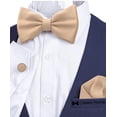 thumbnail image 4 of Boy's Beige Bow Tie with Handkerchief & Cufflinks Pre-Tied Style Formal Satin Classic Bowtie for Tuxedo Faux Silk, by Adam Young (Medium, Dune Beige), 4 of 5