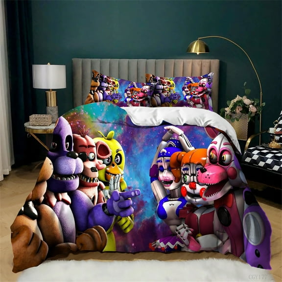 Kids Five Nights at Freddy's Duvet Cover Set Full Size 3 Pieces Lightweight Bedding Set Super Soft Comforter Cover with Zipper Closure