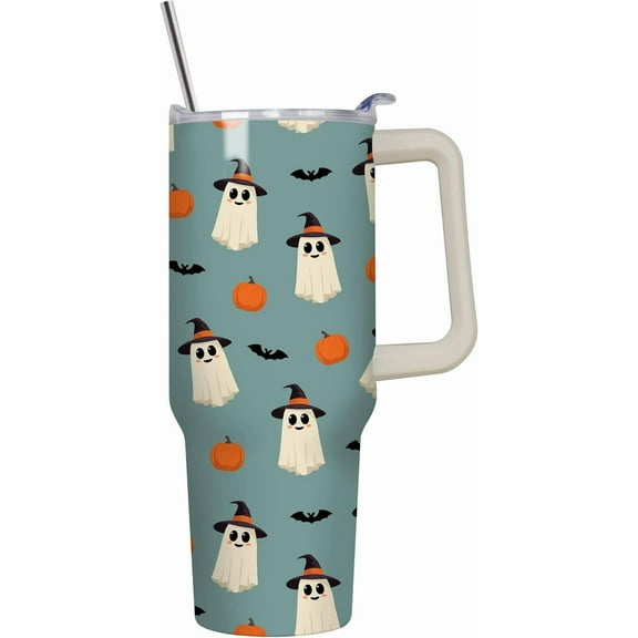 40oz Halloween Tumbler With Lid and Straw, Ghost Gifts for Women, Ghost 40oz Tumblers With Handle Stainless Steel Insulated Tumblers