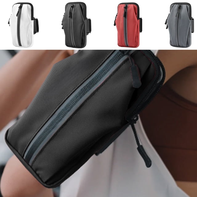 Brassard de Téléphone de Course 6,7 Pouces Étanche / Sangle de Bras Réglable / Sac de Poignet en Polyuréthane / Pochette à Fermeture Éclair avec Bande Fluorescente / Gym, Jogging, Entraînement Physique, Accessoire de Sport Extérieur / Gris, Blanc, Vin