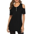 thumbnail image 3 of Inkach Women O-Neck Short Sleeve Solid Color Strappy Cold Shoulder T-Shirt Tops Blouses, 3 of 4