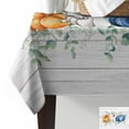 thumbnail image 2 of Blue White Orange Fall Rectangle Tablecloths 54x79,Thanksgiving Eucalyptus Leaves Rustic Wood Table Cloth Table Cover Indoor/Outdoor Tabletop Decor for Wedding Holiday Party Dinner Baby Shower, 2 of 7