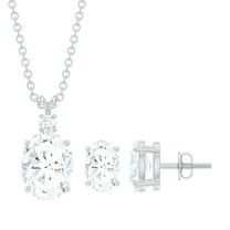 Rosec Jewels Oval Shape Moissanite Solitaire Earring and Pendant Set for Women (D-VS1 Grade), 18K White Gold