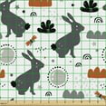 thumbnail image 2 of Ambesonne Cartoon Fabric by the Yard Upholstery, Bunnies in Forest Doodle, 1 Yard, Burnt Orange Grey and White, 2 of 5