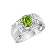 thumbnail image 3 of RYLOS Men's Rings Sterling Silver Rings Classic Designer Style 8X6MM Oval Gemstone &  Diamond Ring Peridot August Birthstone Rings For Men,  Size 13, 3 of 7
