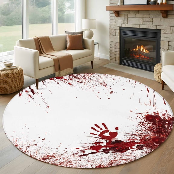 Round Rugs 5Ft, Halloween Red Blood Round Area Rug Washable Indoor Throw Carpet, Horror Bloody Handprint Soft Non Slip Circle Rug for Cabinet Bathroom Home Decor Aesthetic