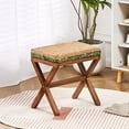 thumbnail image 3 of Tcbosik 16.5 inch Hand Weaving Seagrass Foot Stool, Rectangle Foot Rest, Ottoman with Wood Legs for Living Room, Hallway, Entryway, Easy Assembly, Natural+Green, 3 of 7