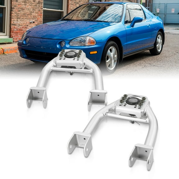 AJP Distributors Suspension Front Upper Adjustable Tubular Control Arms Camber Kit Silver Compatible/Replacement For Acura Integra Honda Civic Del Sol 1992 1993 1994 1995 1996 1997 1998 1999 2000 2001