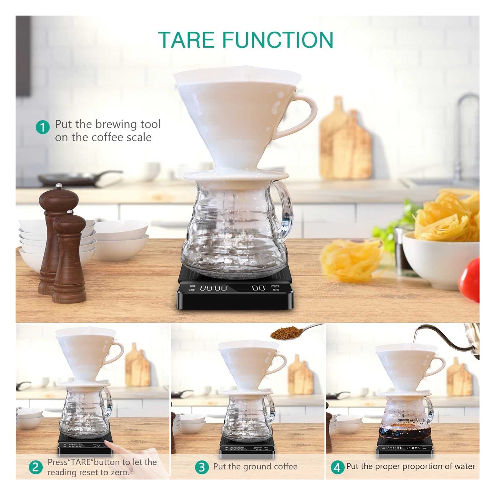 Digital Coffee Scale 3Kg 0.1g High Precision Rechargeable Drip Espresso Scale With Timer Portable Kitchen Scale Fine Scales