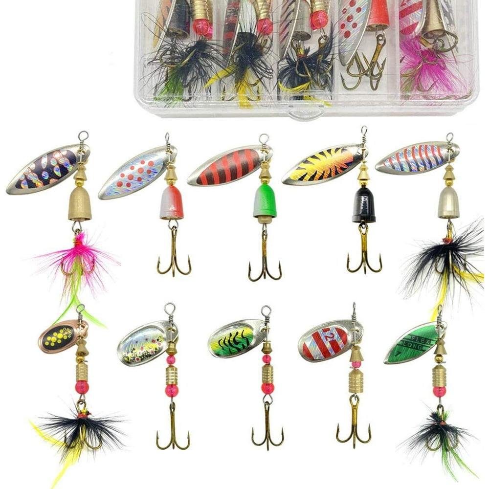 10pcs Fishing Lures Spinner bait for Bass Trout Salmon Walleye Hard