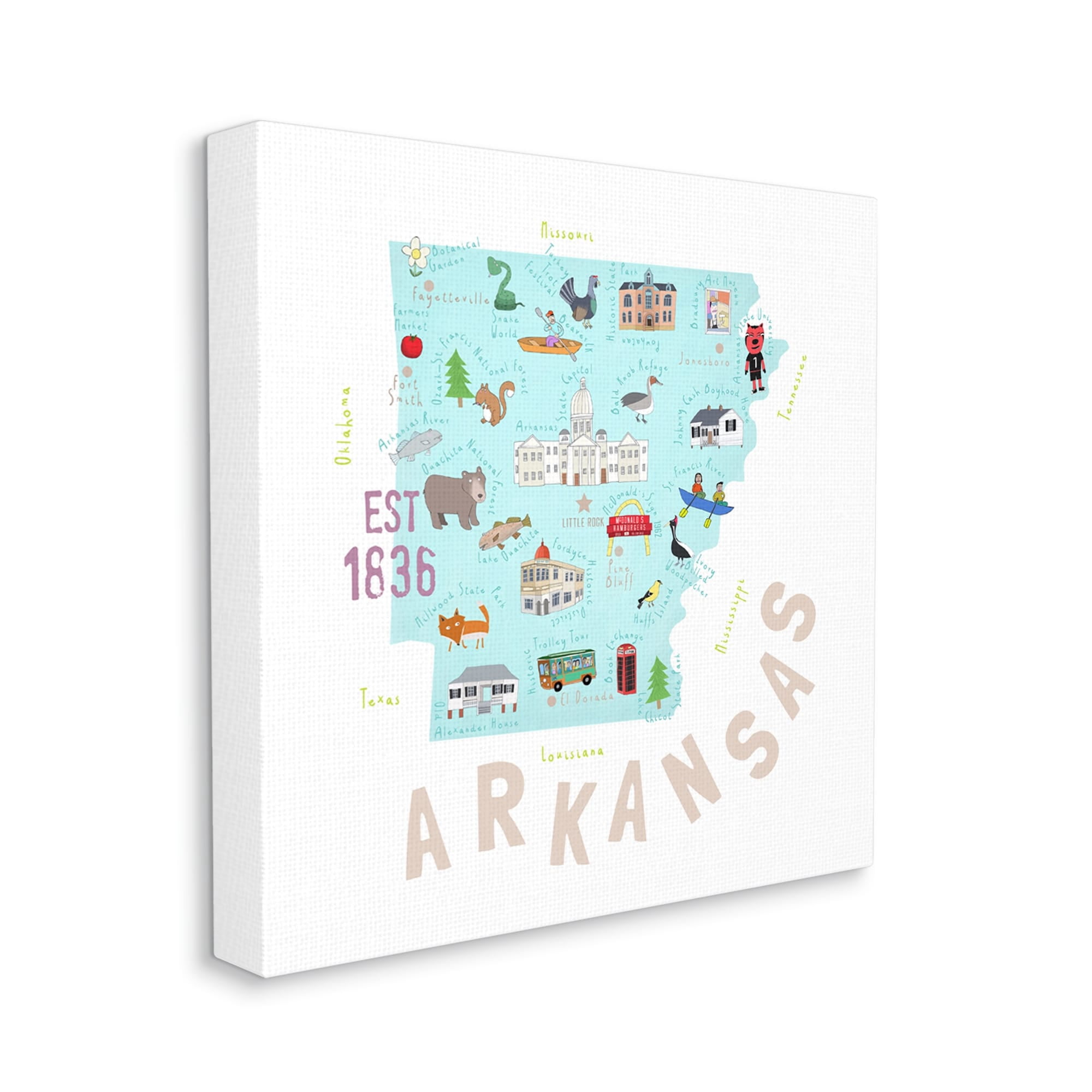 Stupell Industries Arkansas Landmark Doodles Map Travel & Places Painting Gallery Wrapped Canvas Print Wall Art