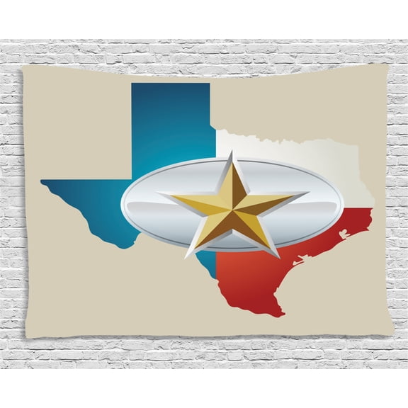 Texas Star Tapestry, Cowboy Belt Buckle Star Design with Texas Map Southwestern Parts of America, Wall Hanging for Bedroom Living Room Dorm Decor, 80W X 60L Inches, Multicolor, by Ambesonne