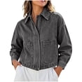 thumbnail image 3 of CBASIHI Cropped Denim Shirt Jackets for Women- Fall Casual Long Sleeve Oversized Zip Up Jean Jacket Gray Size S, 3 of 9