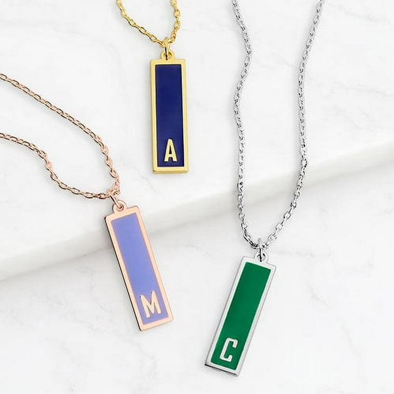 Personalized Planet Women's Vertical Bar Enamel Initial Necklace