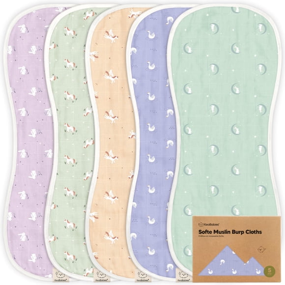 Paquete de 5 paños de muselina para eructos KeaBabies, 53 x 25 cm, 8 capas de bambú