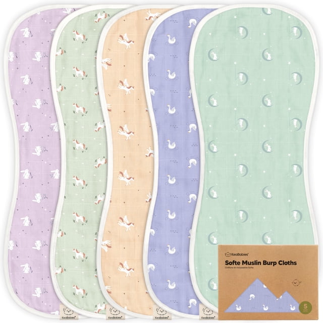 Paquete de 5 paños de muselina para eructos KeaBabies, 53 x 25 cm, 8 capas de bambú