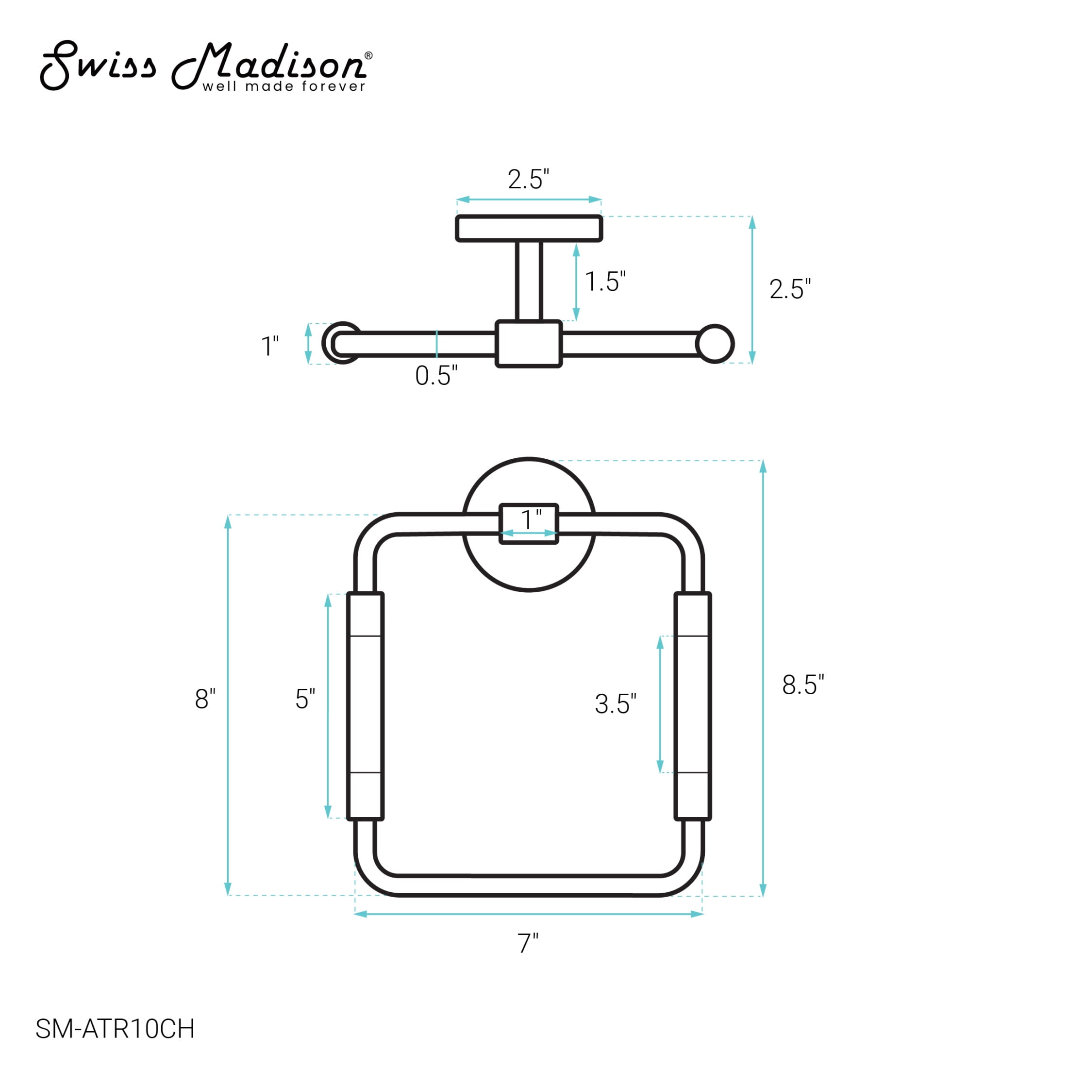 Verre Acrylic Square Towel Ring in Chrome