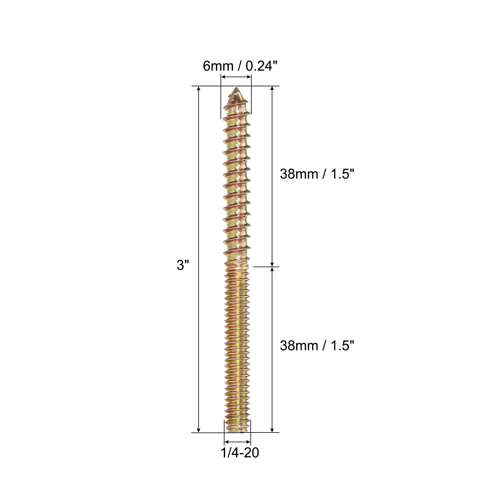 1/4-20x3" Hanger Bolts, 12 Pack Double Ended Screws Wood Dowel Screws