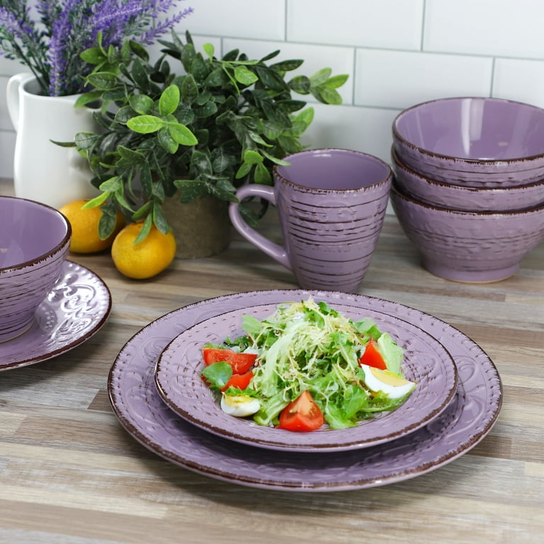 Elama Malibu Mica 16-Piece Stoneware Dinnerware Set in Purple