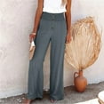 thumbnail image 2 of Jinhomg Wide Leg Pants for Women Dressy Cotton Linen Summer Pants Casual Comfy Elastic High Waist Button Trousers 2025 Trendy Flowy Beach Pants Sales Today Gray L, 2 of 7