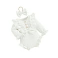 thumbnail image 2 of Musuos Baby Girls Cute Ruffle Romper 3M 6M 9M 12M Long Sleeve Crew Neck Button Up Bodysuit with Headband for Fall Infant Clothes, 2 of 10