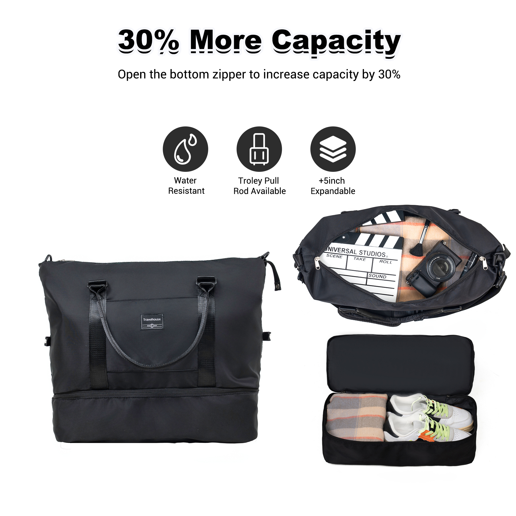 Travelhouse 5-Piece Hardside Luggage Set with Duffel Bag and TSA Lock, Black photo 7