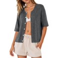thumbnail image 3 of Lixiuxyad ‌Women's Ribbed Knit Cardigan Short Sleeve Open-Front Button-Up Summer Knit Tops,Gray, 3 of 5