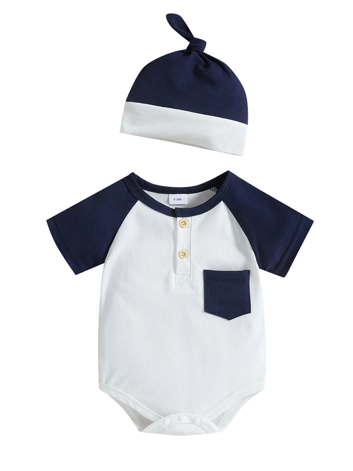 Mialoley Unisex Baby Boys Romper hi Strips Pants+Hat Outfit Summer Clothes Set Im New HERE Tops Bodysuit